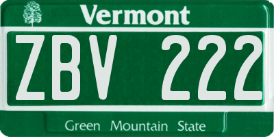 VT license plate ZBV222