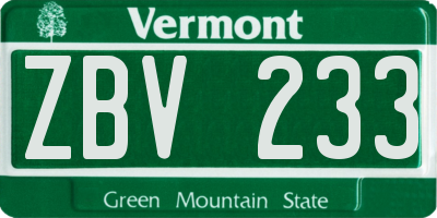 VT license plate ZBV233