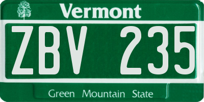VT license plate ZBV235