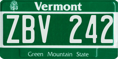 VT license plate ZBV242