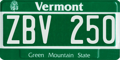 VT license plate ZBV250