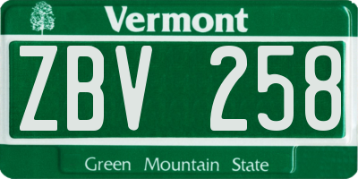 VT license plate ZBV258