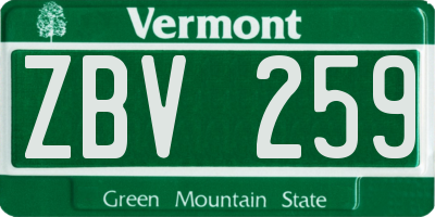 VT license plate ZBV259