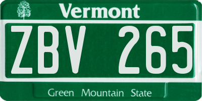 VT license plate ZBV265