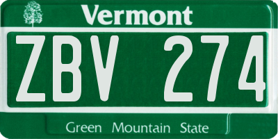 VT license plate ZBV274