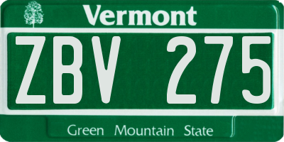 VT license plate ZBV275