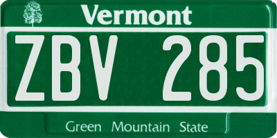 VT license plate ZBV285