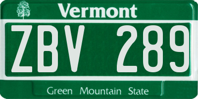 VT license plate ZBV289