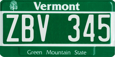 VT license plate ZBV345