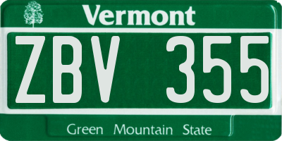 VT license plate ZBV355
