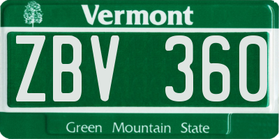 VT license plate ZBV360
