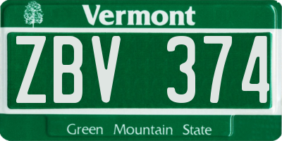 VT license plate ZBV374