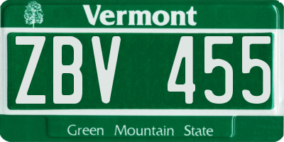 VT license plate ZBV455