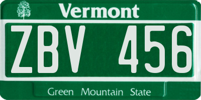 VT license plate ZBV456