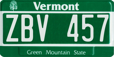 VT license plate ZBV457
