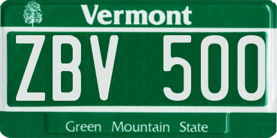 VT license plate ZBV500