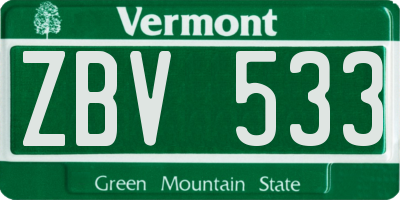 VT license plate ZBV533