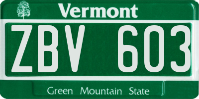 VT license plate ZBV603
