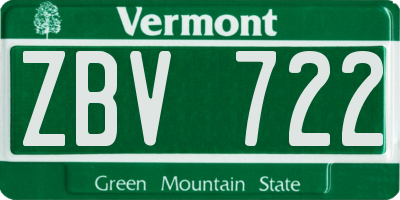 VT license plate ZBV722