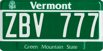 VT license plate ZBV777