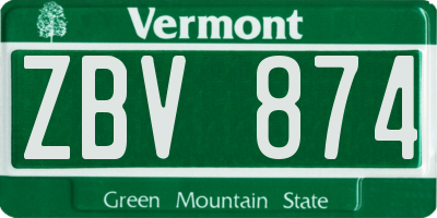 VT license plate ZBV874
