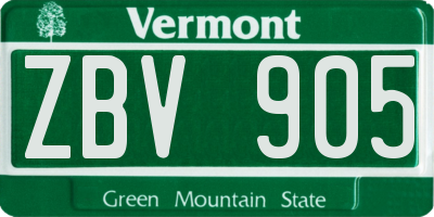 VT license plate ZBV905