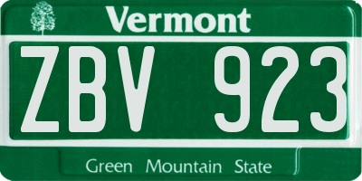 VT license plate ZBV923
