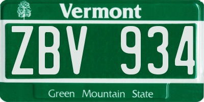 VT license plate ZBV934