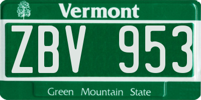 VT license plate ZBV953