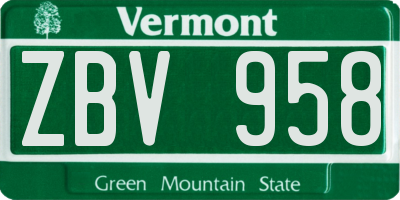 VT license plate ZBV958