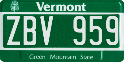 VT license plate ZBV959