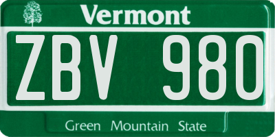 VT license plate ZBV980