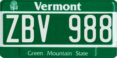 VT license plate ZBV988