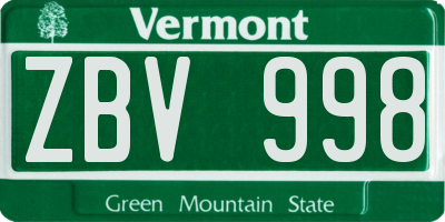 VT license plate ZBV998