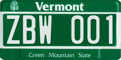 VT license plate ZBW001