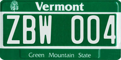 VT license plate ZBW004