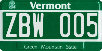 VT license plate ZBW005