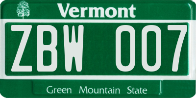 VT license plate ZBW007