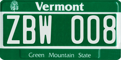VT license plate ZBW008