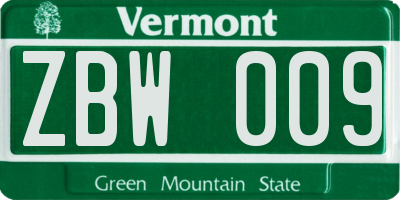 VT license plate ZBW009
