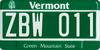 VT license plate ZBW011