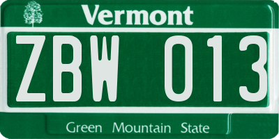 VT license plate ZBW013