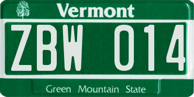 VT license plate ZBW014