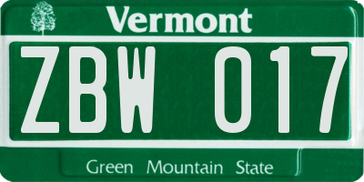 VT license plate ZBW017