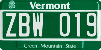 VT license plate ZBW019