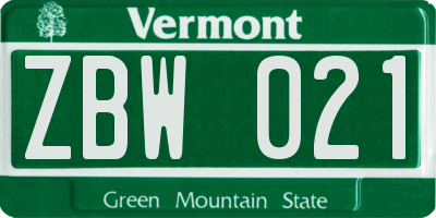 VT license plate ZBW021