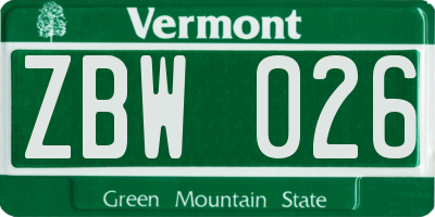 VT license plate ZBW026