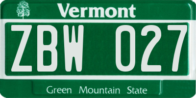 VT license plate ZBW027