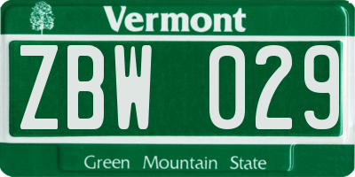 VT license plate ZBW029