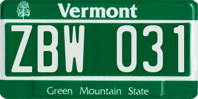 VT license plate ZBW031